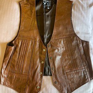 MEXICAN BUCKSIN LEATHER BROWN WESTERN VEST Cevy's MEXICO Vintage 1970s (size 50)